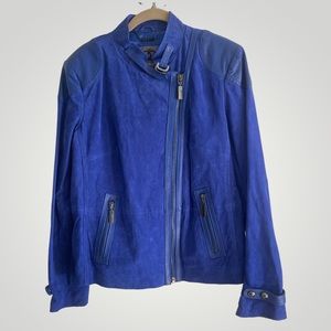 plus size royal blue leather jacket